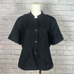 Worthington Black Short Sleeve Button Front Jacket Women's L Workcore Classic